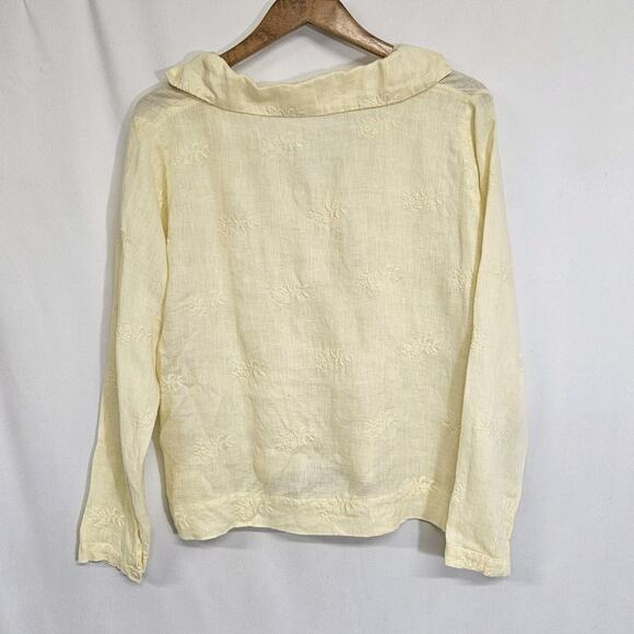 CP Shades Yellow Linen Embroidered Long Sleeve V-neck Boxy Oversized Top Size XS - Picture 5 of 7